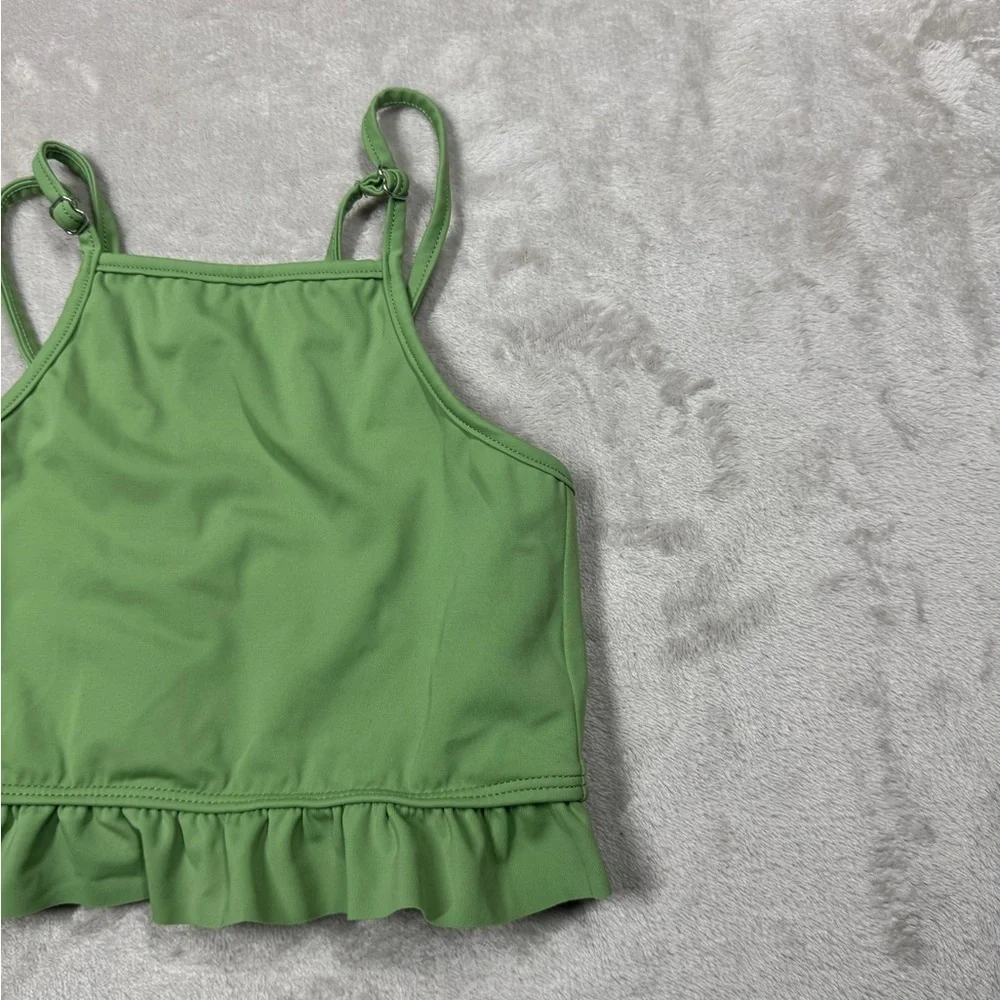 Kortni Jeane Green Adjustable Straps Ruffle Hem Square Neck Bathing Suit Top 2/3